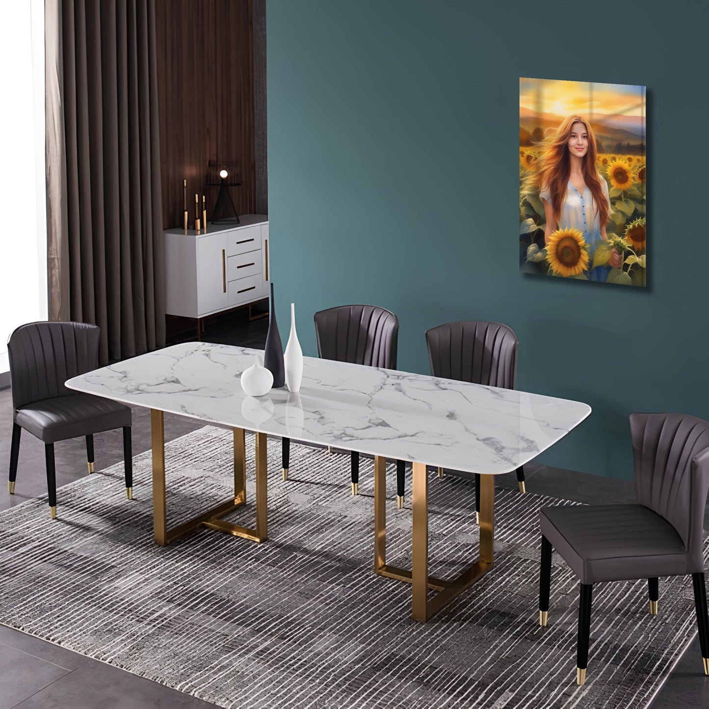 Kişiye Özel Çiçek Temalı Karikatür Cam Tablo | Zarif ve Canlı Dekor