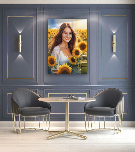 Kişiye Özel Çiçek Temalı Karikatür Cam Tablo | Zarif ve Canlı Dekor