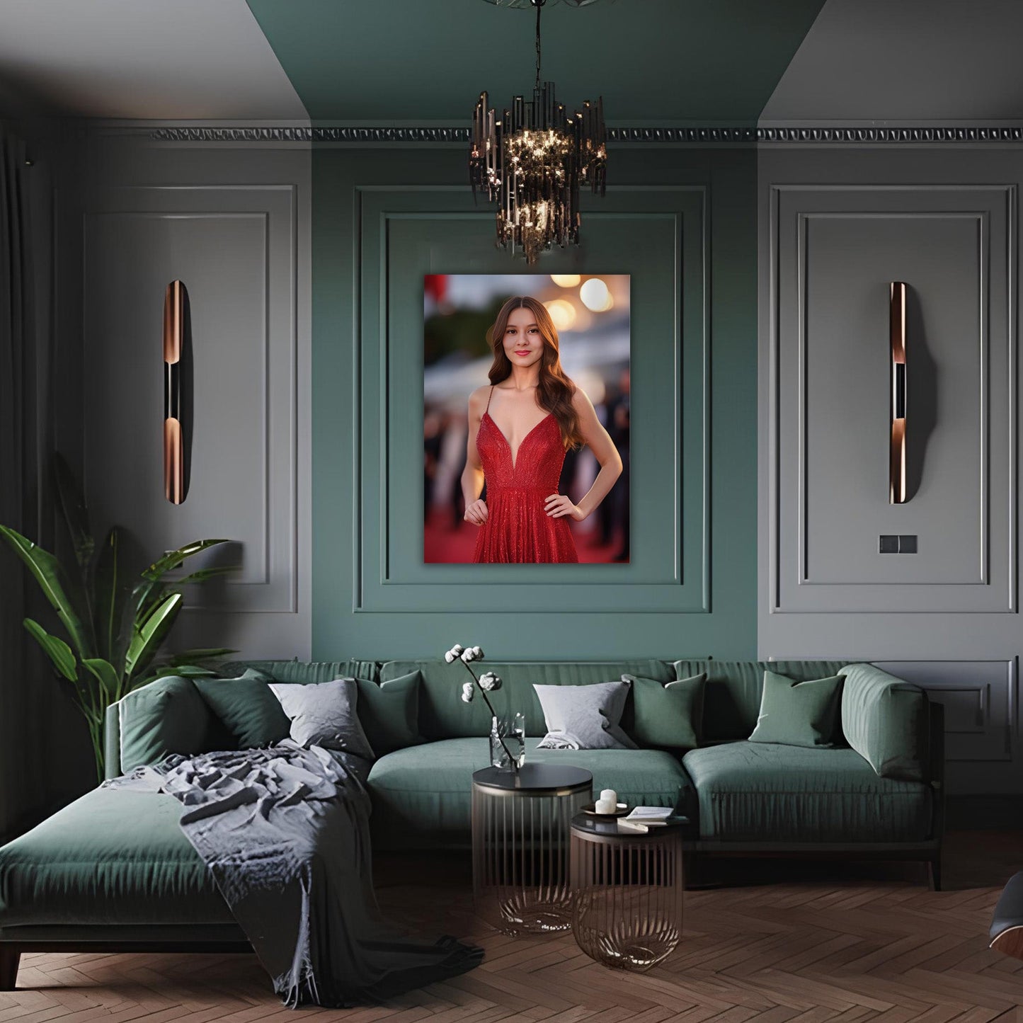 Kişiye Özel Kırmızı Halı Temalı Karikatür Cam Tablo | Şöhretin Yansıması