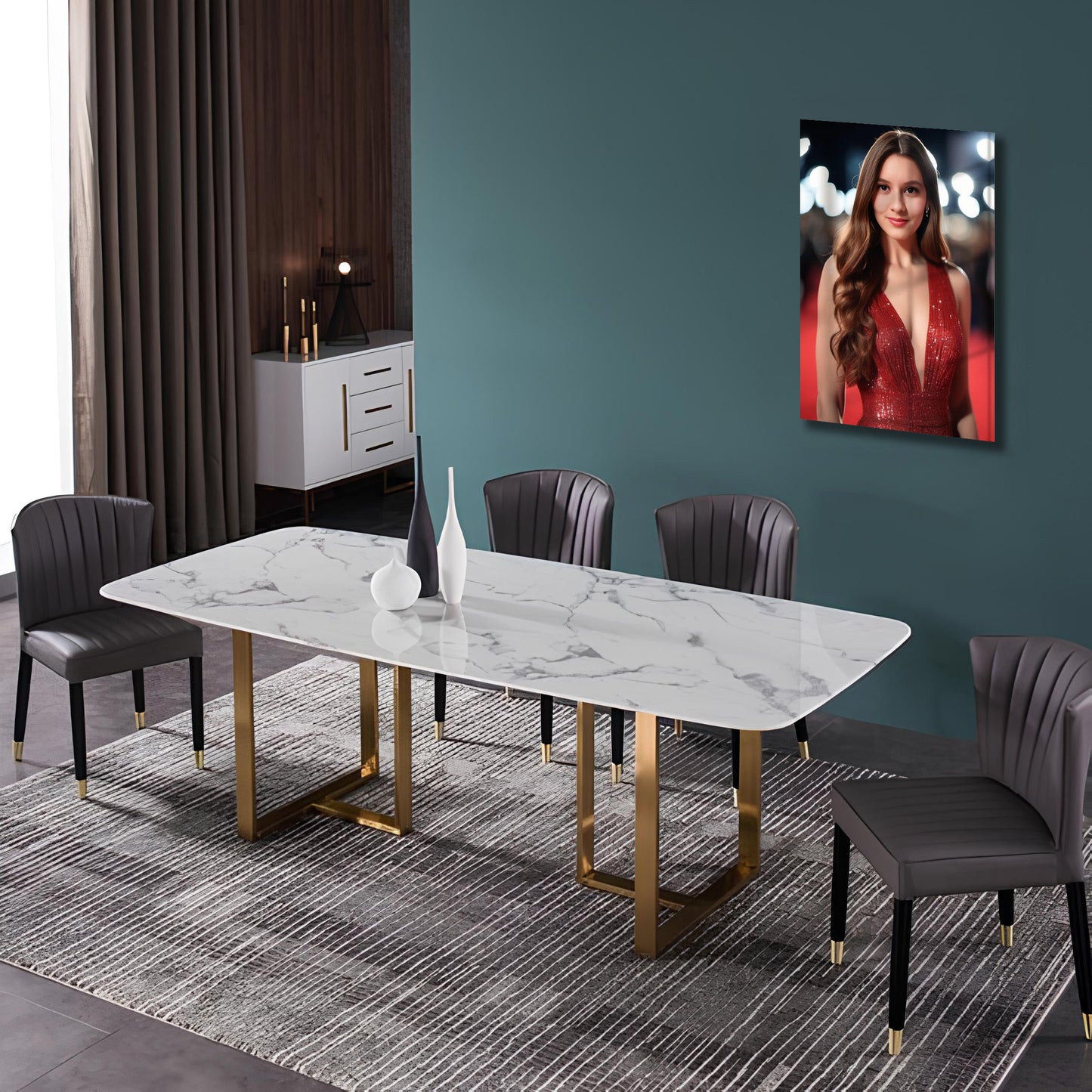 Kişiye Özel Kırmızı Halı Temalı Karikatür Cam Tablo | Şöhretin Yansıması