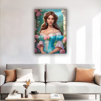 Kişiye Özel Prenses Temalı Karikatür Cam Tablo | Zarif ve Masalsı Dekor