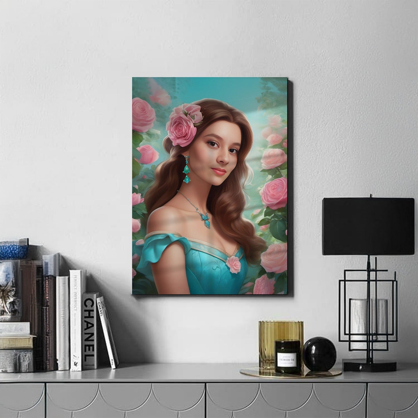 Kişiye Özel Prenses Temalı Karikatür Cam Tablo | Zarif ve Masalsı Dekor