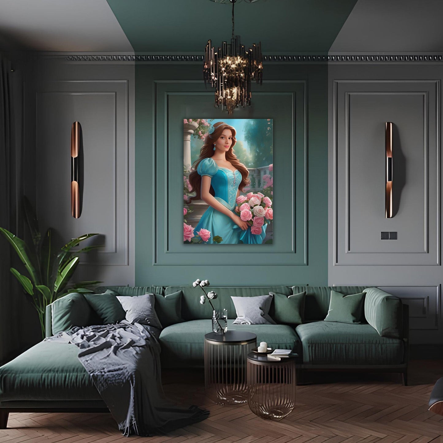 Kişiye Özel Prenses Temalı Karikatür Cam Tablo | Zarif ve Masalsı Dekor
