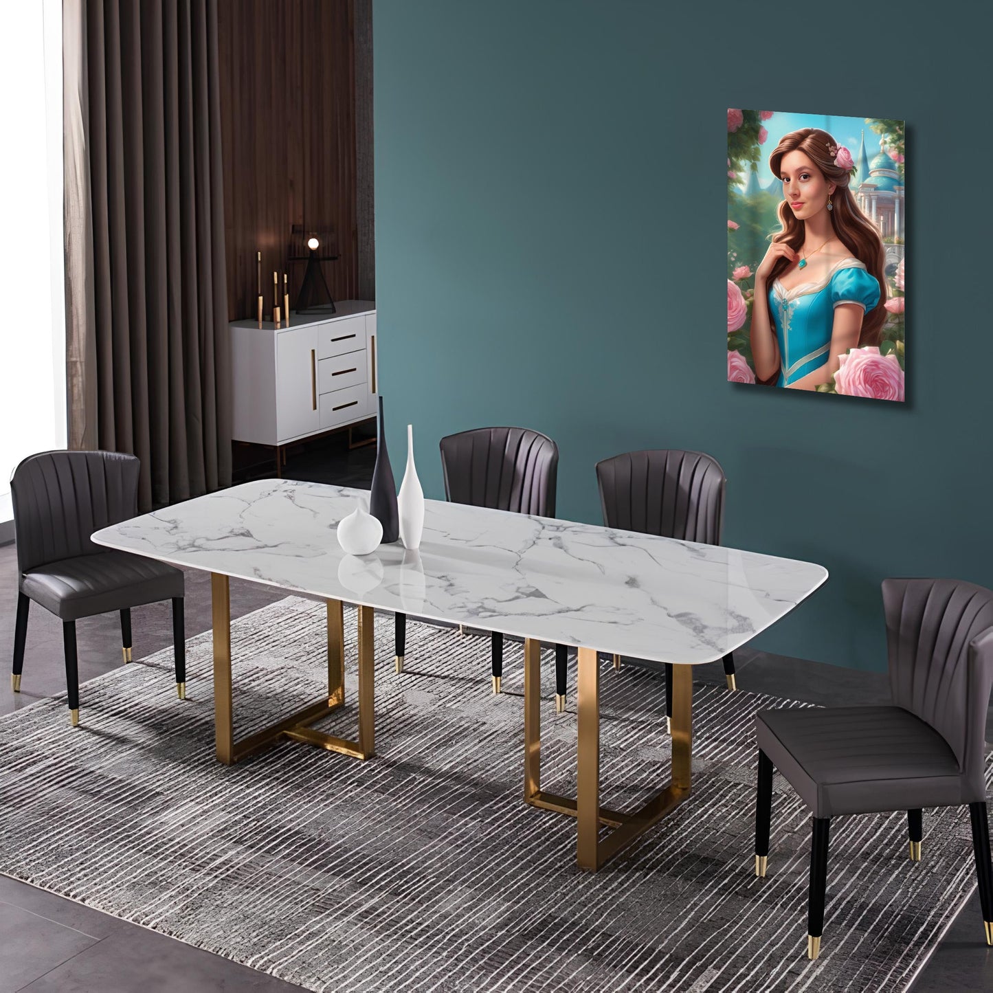 Kişiye Özel Prenses Temalı Karikatür Cam Tablo | Zarif ve Masalsı Dekor