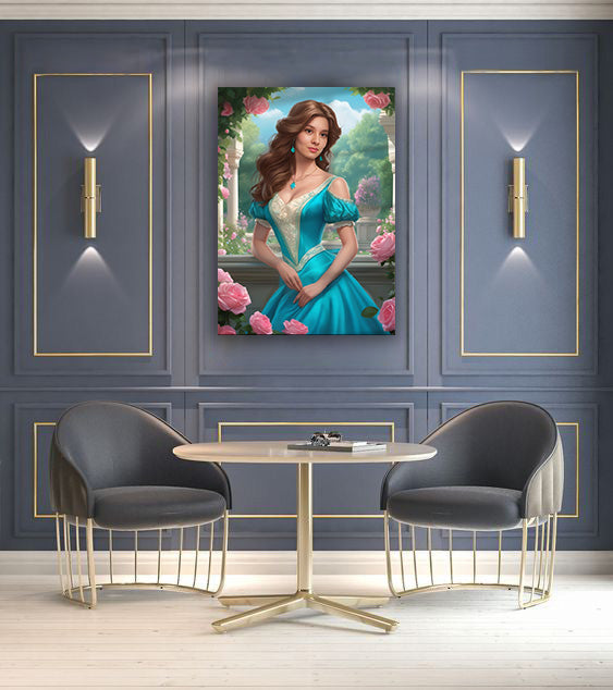 Kişiye Özel Prenses Temalı Karikatür Cam Tablo | Zarif ve Masalsı Dekor