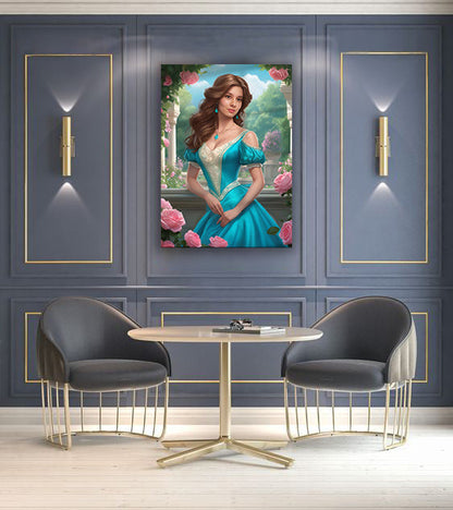 Kişiye Özel Prenses Temalı Karikatür Cam Tablo | Zarif ve Masalsı Dekor