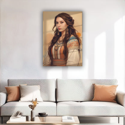 Kişiye Özel Kızılderili Kız Temalı Karikatür Cam Tablo | Doğal ve Şık Dekorasyon