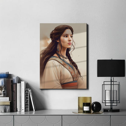 Kişiye Özel Kızılderili Kız Temalı Karikatür Cam Tablo | Doğal ve Şık Dekorasyon