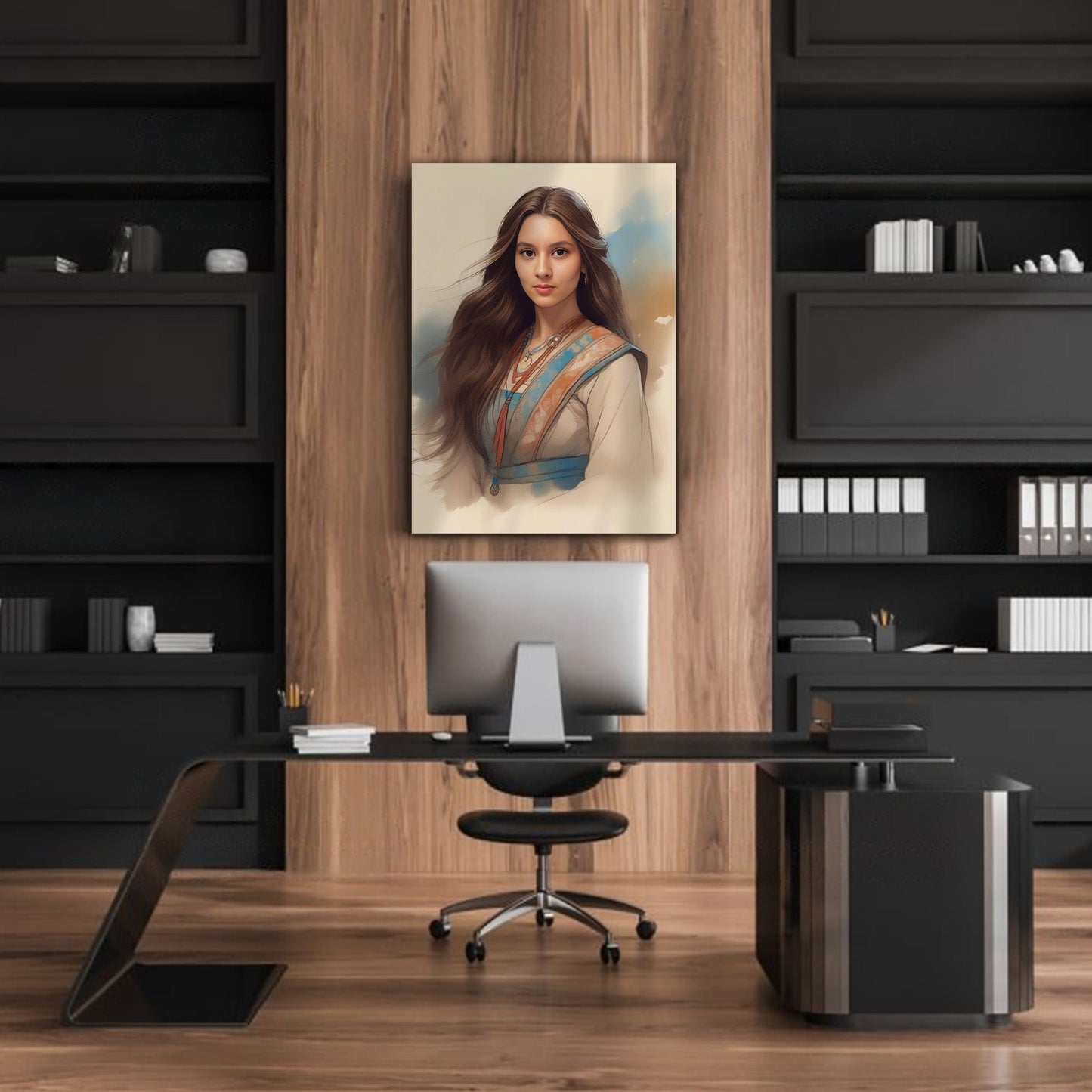 Kişiye Özel Kızılderili Kız Temalı Karikatür Cam Tablo | Doğal ve Şık Dekorasyon