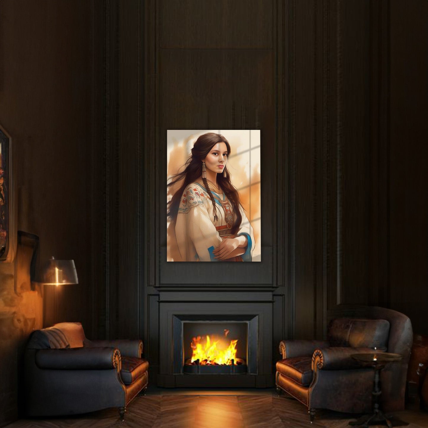 Kişiye Özel Kızılderili Kız Temalı Karikatür Cam Tablo | Doğal ve Şık Dekorasyon