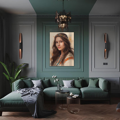 Kişiye Özel Kızılderili Kız Temalı Karikatür Cam Tablo | Doğal ve Şık Dekorasyon