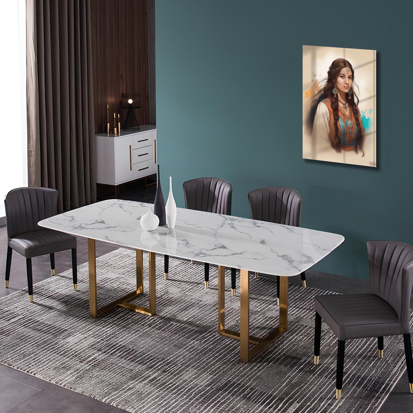 Kişiye Özel Kızılderili Kız Temalı Karikatür Cam Tablo | Doğal ve Şık Dekorasyon