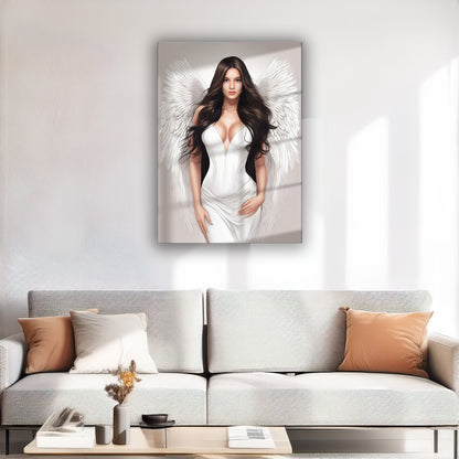 Kişiye Özel Melek Kız Temalı Karikatür Cam Tablo | Zarif ve İlahi Dekorasyon