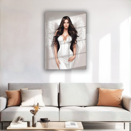 Kişiye Özel Melek Kız Temalı Karikatür Cam Tablo | Zarif ve İlahi Dekorasyon