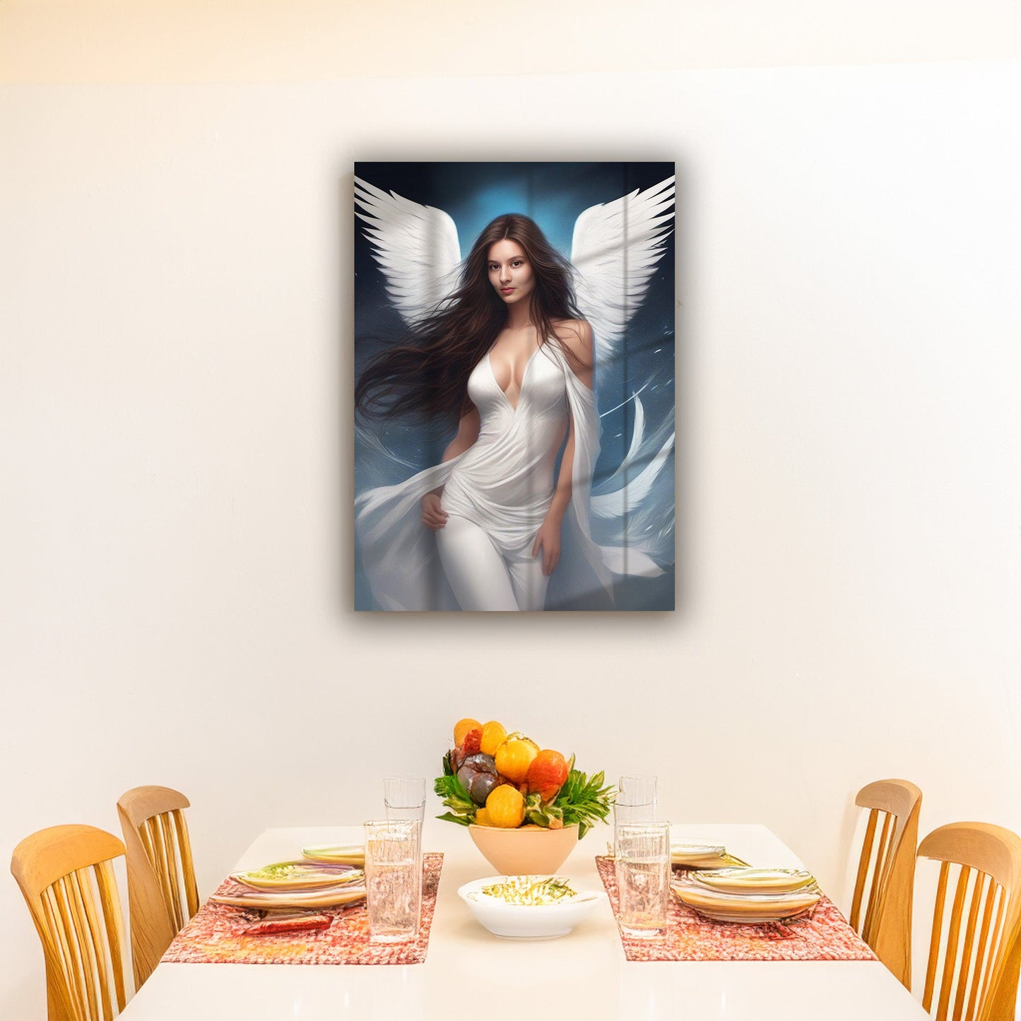 Kişiye Özel Melek Kız Temalı Karikatür Cam Tablo | Zarif ve İlahi Dekorasyon
