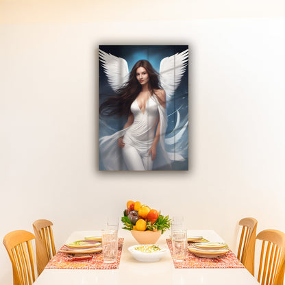 Kişiye Özel Melek Kız Temalı Karikatür Cam Tablo | Zarif ve İlahi Dekorasyon