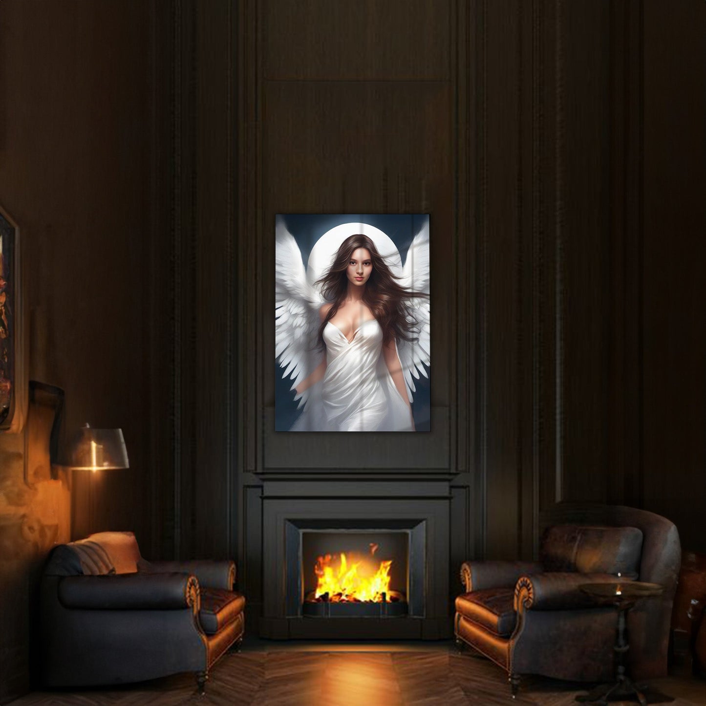 Kişiye Özel Melek Kız Temalı Karikatür Cam Tablo | Zarif ve İlahi Dekorasyon