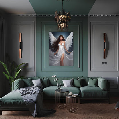 Kişiye Özel Melek Kız Temalı Karikatür Cam Tablo | Zarif ve İlahi Dekorasyon