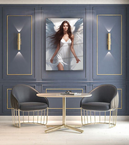 Kişiye Özel Melek Kız Temalı Karikatür Cam Tablo | Zarif ve İlahi Dekorasyon