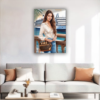 Kişiye Özel Lüks Cruise Seyahati Temalı Karikatür Cam Tablo | Şık ve Maceracı Dekor