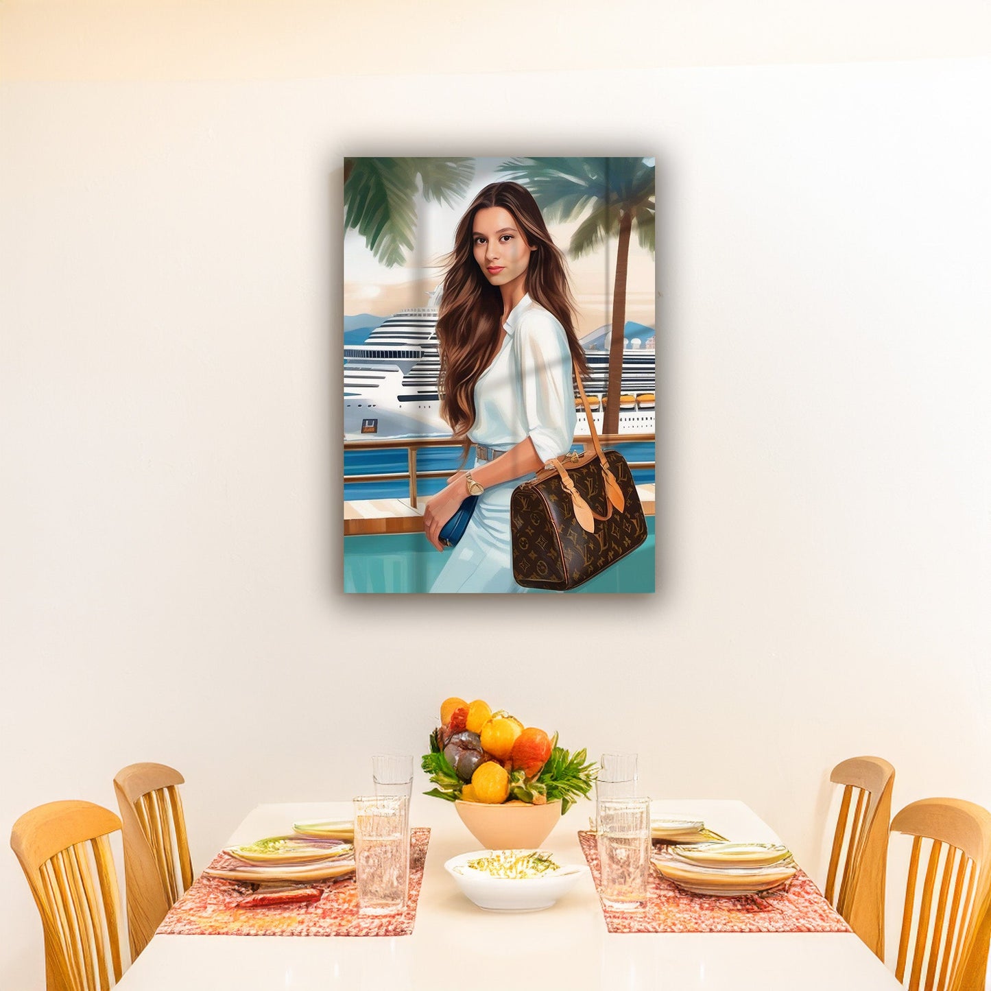 Kişiye Özel Lüks Cruise Seyahati Temalı Karikatür Cam Tablo | Şık ve Maceracı Dekor