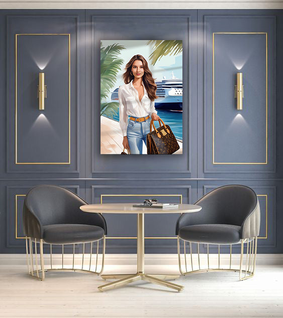 Kişiye Özel Lüks Cruise Seyahati Temalı Karikatür Cam Tablo | Şık ve Maceracı Dekor