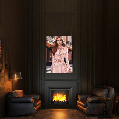 Kişiye Özel Pembe Elbiseli Kız Temalı Karikatür Cam Tablo | Zarif ve Şık Dekorasyon