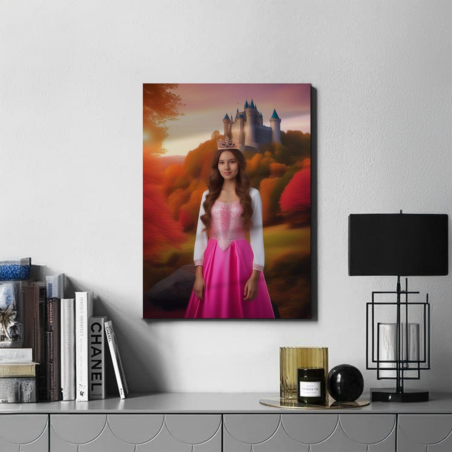 Kişiye Özel Prenses Temalı Karikatür Cam Tablo | Zarif ve Masalsı Dekor