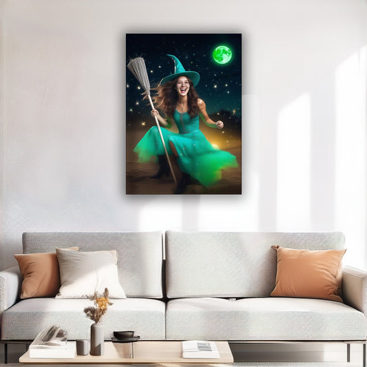 Kişiye Özel Cadı Temalı Karikatür Cam Tablo | Büyüleyici ve Şık Dekorasyon
