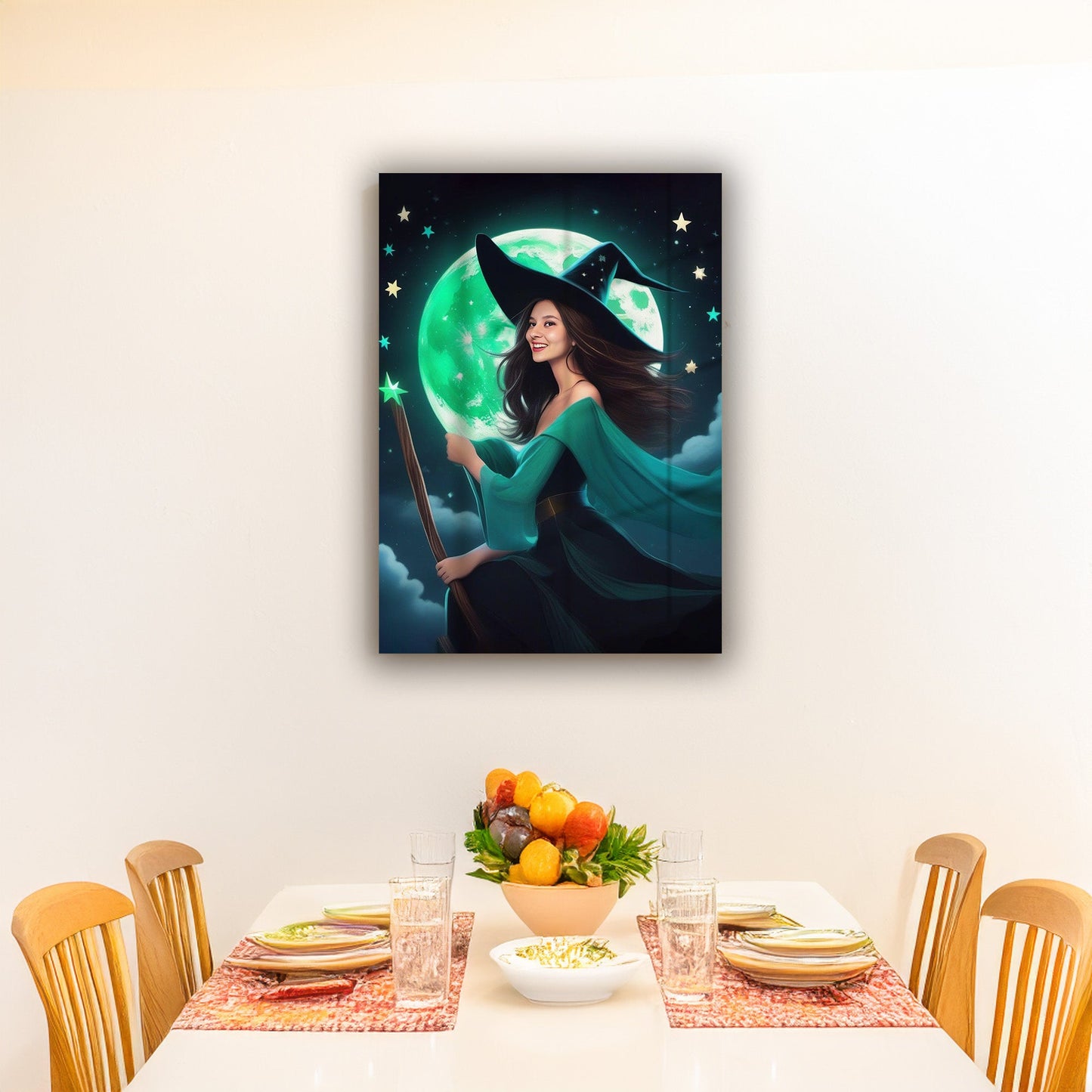 Kişiye Özel Cadı Temalı Karikatür Cam Tablo | Büyüleyici ve Şık Dekorasyon