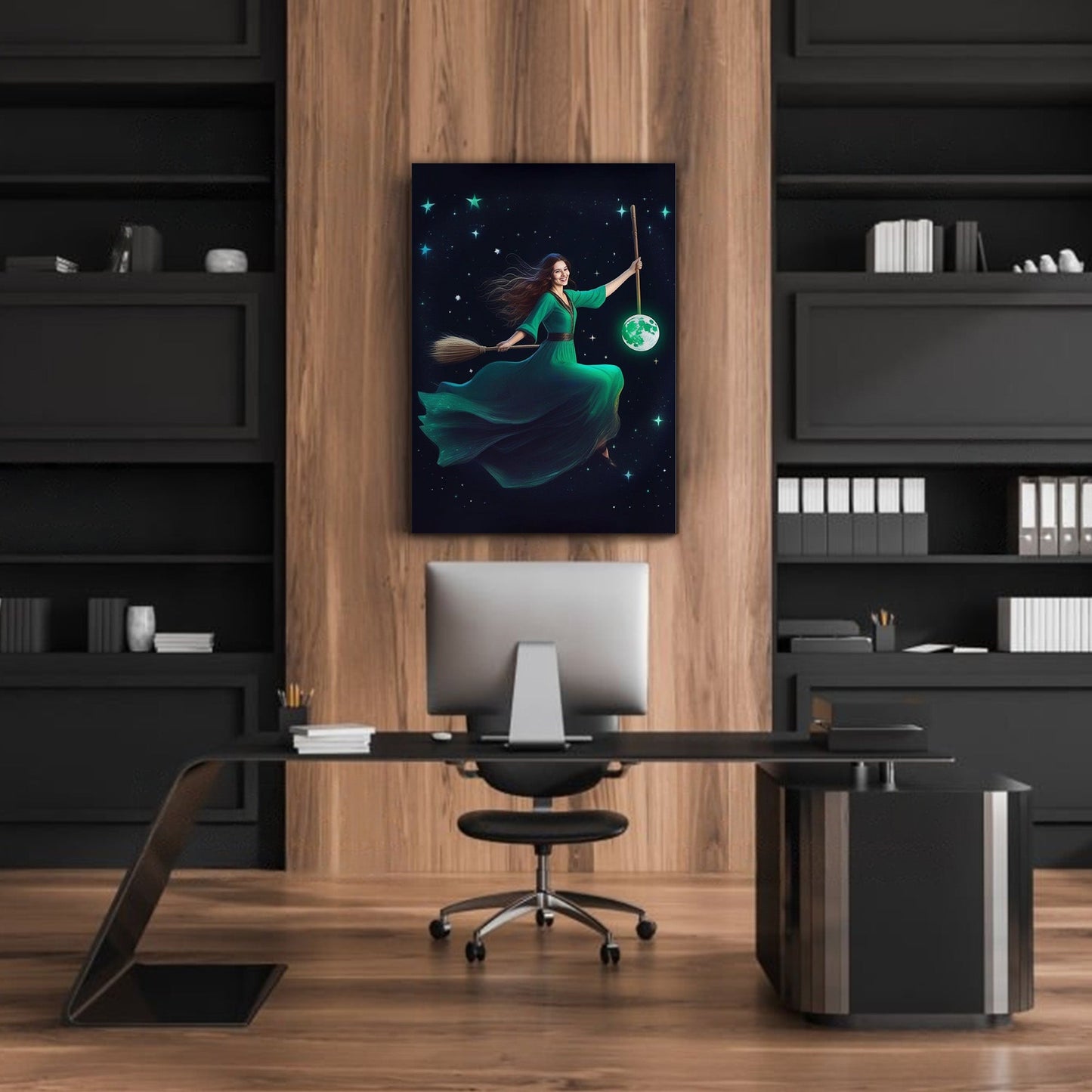 Kişiye Özel Cadı Temalı Karikatür Cam Tablo | Büyüleyici ve Şık Dekorasyon