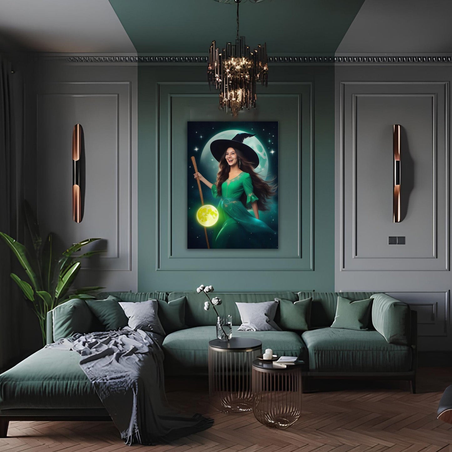 Kişiye Özel Cadı Temalı Karikatür Cam Tablo | Büyüleyici ve Şık Dekorasyon