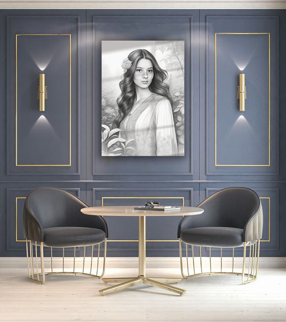 Kişiye Özel Siyah Beyaz Efektli Karikatür Cam Tablo | Modern ve Zarif Dekorasyon