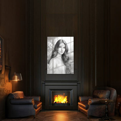 Kişiye Özel Siyah Beyaz Efektli Karikatür Cam Tablo | Modern ve Zarif Dekorasyon