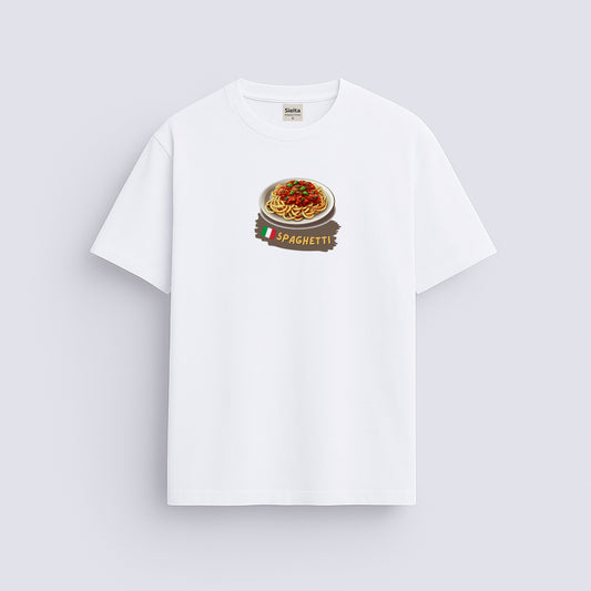 Spaghetti baskılı regular tişört