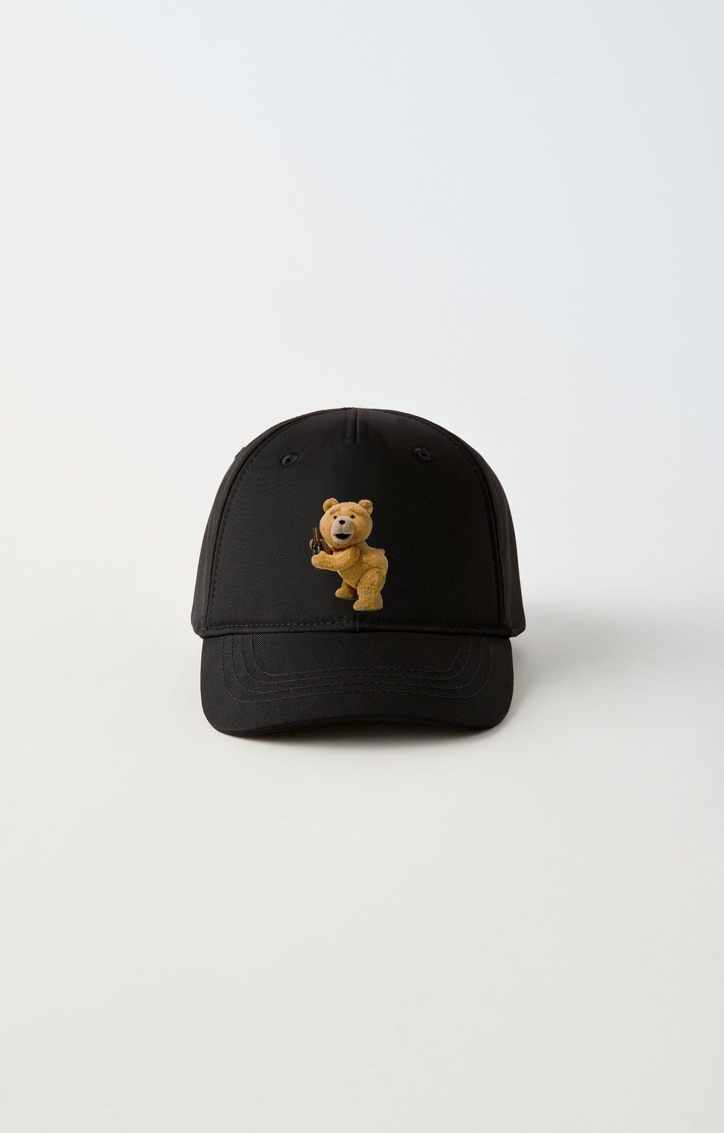 Ayı Teddy Bira Baskılı Baskılı Ayarlanabilir Siyah Şapka