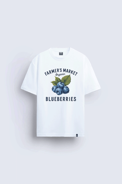 blueberry baskılı oversize beyaz tişört