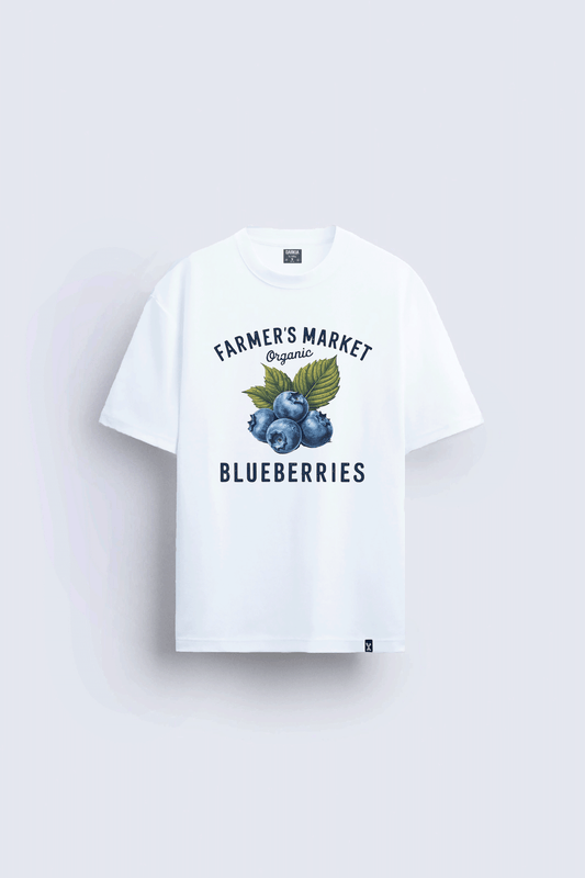 blueberry baskılı oversize beyaz tişört