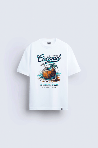 coconut baskılı oversize beyaz tişört