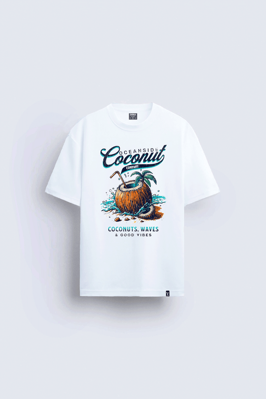 coconut baskılı oversize beyaz tişört