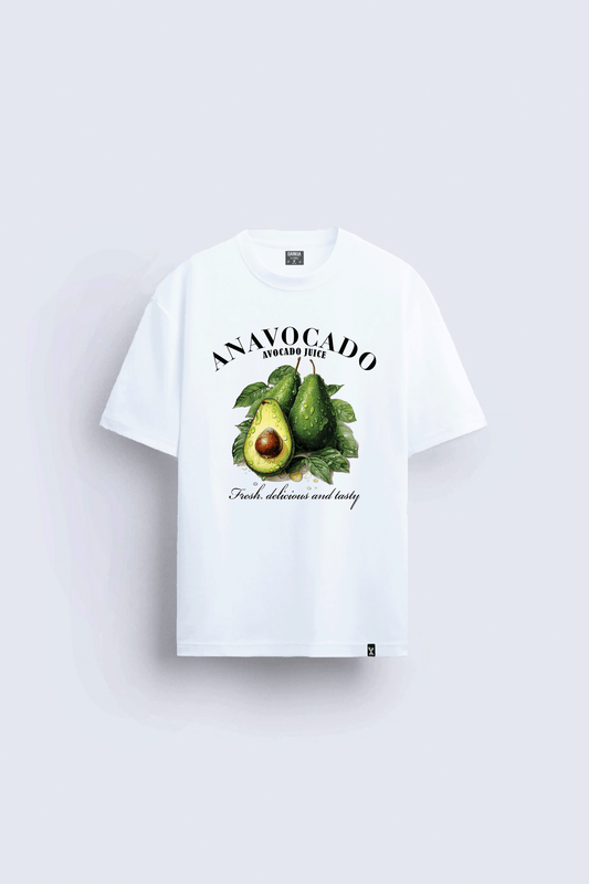 avocado baskılı oversize beyaz tişört
