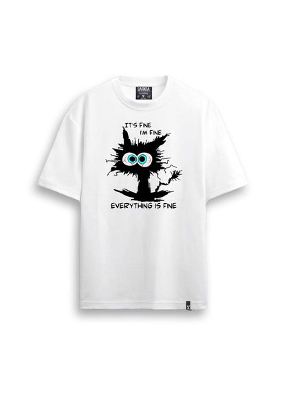 cat baskılı regular beyaz tişört