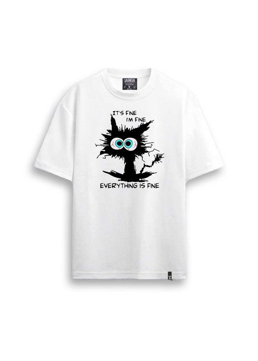 cat baskılı regular beyaz tişört