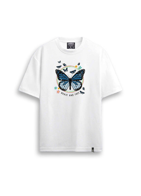 kelebek baskılı regular beyaz tişört
