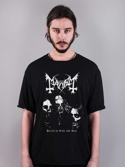mayhem baskılı oversize tişört