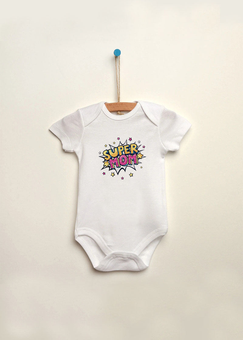 super mom baskılı bebek zıbın
