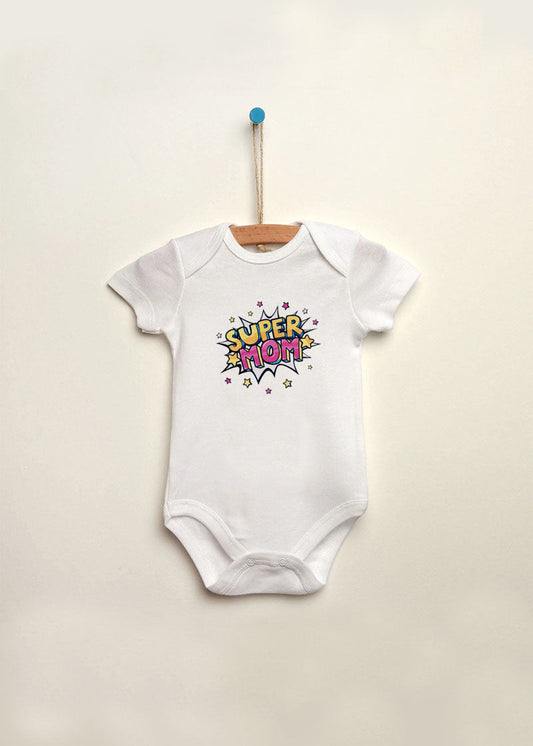 super mom baskılı bebek zıbın