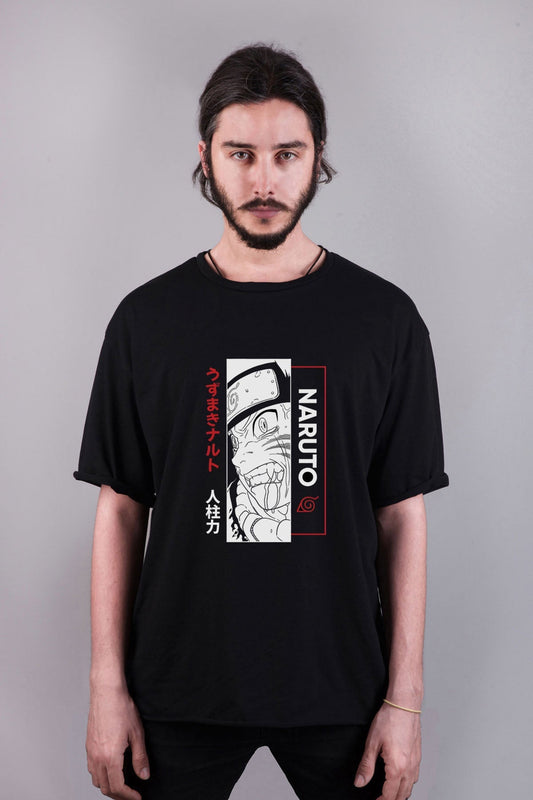 Naruto anime baskılı oversize tişört