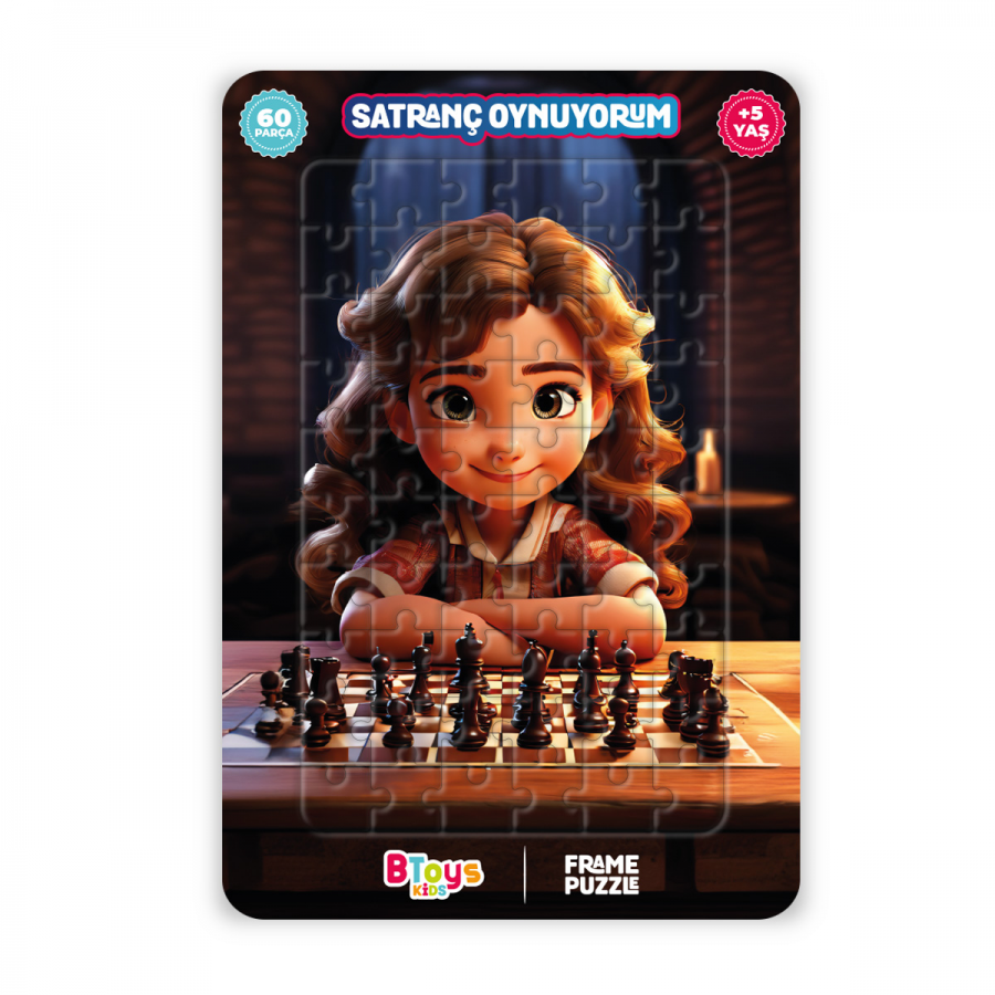 Satranç Oynuyorum Kız - 60 Parça Frame Puzzle