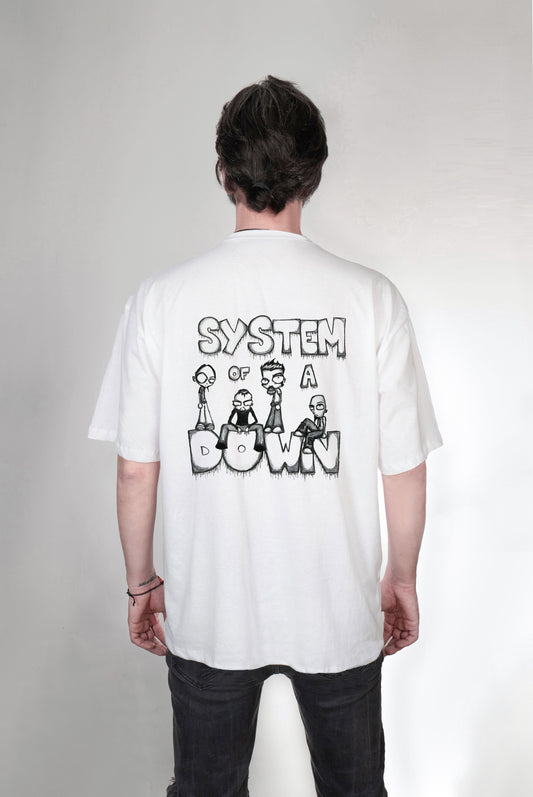 System of  down baskılı oversize tişört